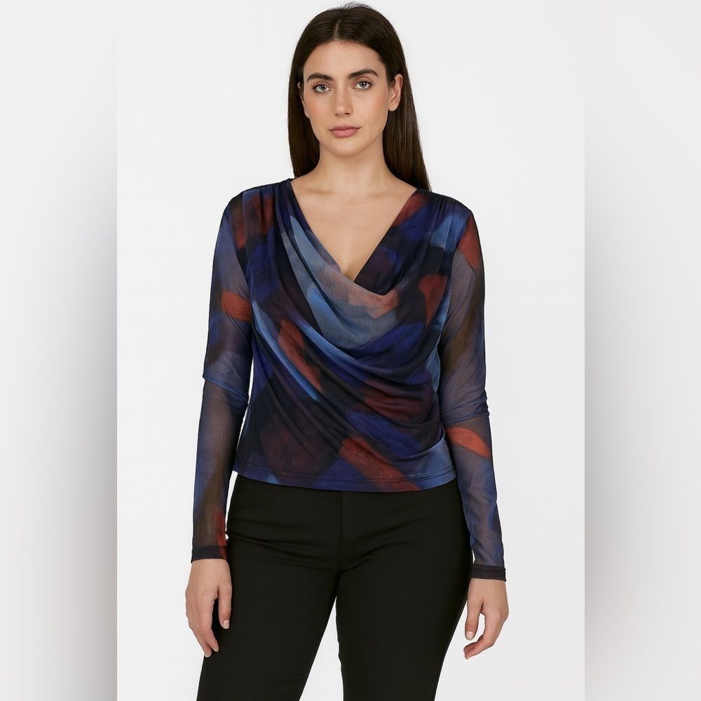 Micas Women's Long Sleeve Tulle Wrap Top
